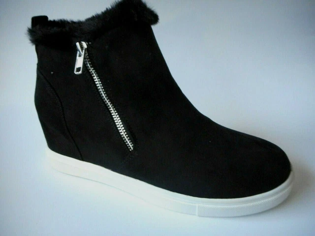 NEW MADDEN NYC Size 10 Black Velour Fabric Faux Fur Zipper Ankle Boots