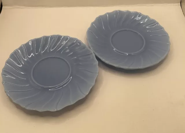 2 Depression Glass Swirl Delphite Blue by Jeannette 5 3/4 Saucers Vintage 1930s