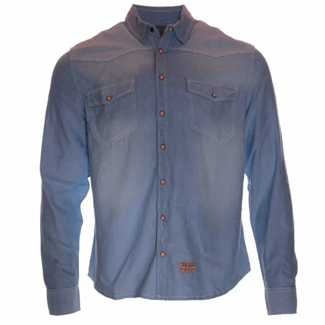 Mens Jacksouth Denim Shirt Long Sleeve Chest Pocket Contrast Cotton Snap Button 5