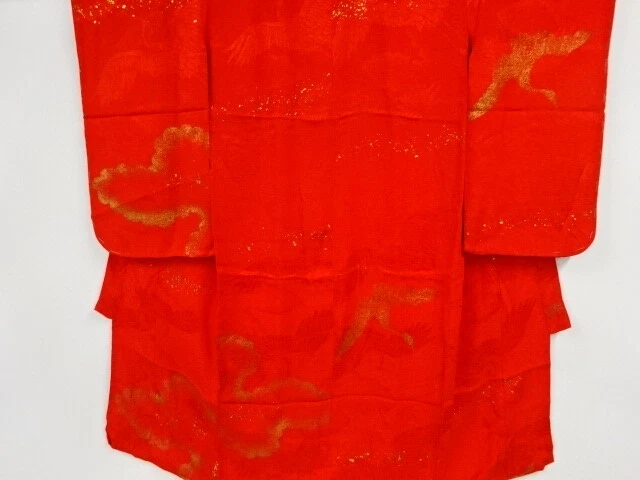 39812# Japanese Kimono / Antique Juban For Girls / Woven Cranes