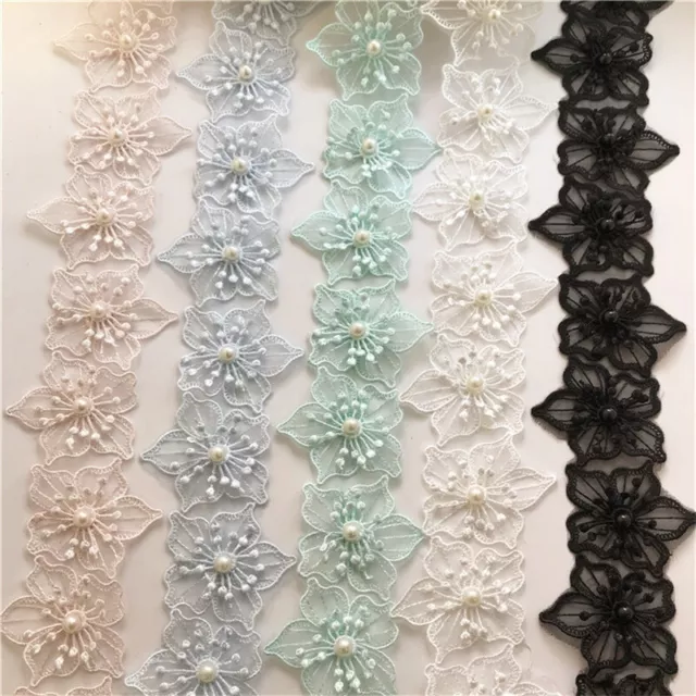 Diy Accessories Exquisite Organza Dancing Dress Embroidery Lace Pearl Flower
