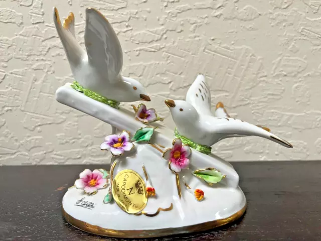 Capodimonte Doves In Nest Figurine Signed A. Calle Artisan White Porcelain