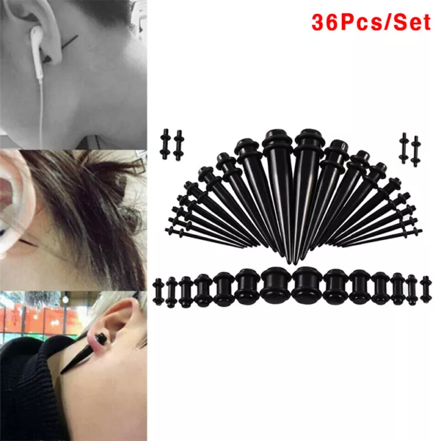 36Pcs Acrylic Ear Gauge Stretching Kit Tapers Flesh Tunnels Plug Body Pi~m' 3