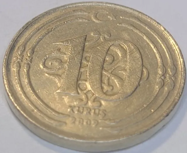 2009 Turkey 10 Kurus Coin w/ Mustafa Kemal Ataturk & National Emblem US SELLER