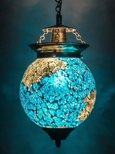 Turkish Moroccan Hanging Ceiling Mosaic Lamp Light Pendant Chandelier icy blue