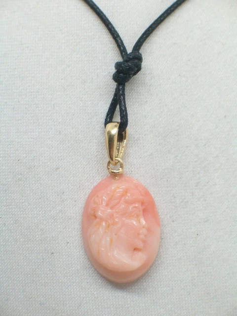 Pendentif En Or Jaune 14 Carats Avec Camée Rose Coquillage - Fait Main En Italie - Neuf Avec étiquettes