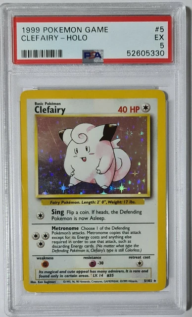 Clefairy 5/102 Holo Rare Base Set PSA 5 Excellent Graded Pokemon Card TCG