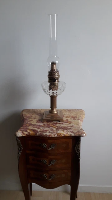 Lampe à Pétrole Ancienne (années 1900) - Verre Cosmos, Brûleur Or, Miroir - Occasion - Décoration Murale