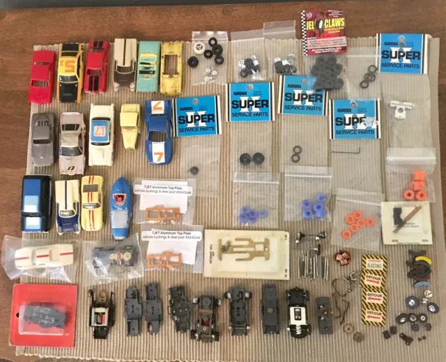 VTG AFX Aurora & Other unknown HO SLOT car bodies, chassis, parts bundle