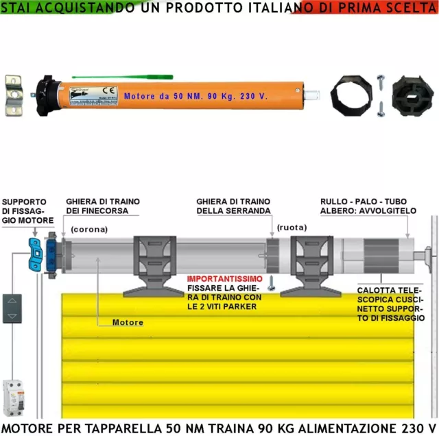 Tapparella Elettrica Serranda Avvolgibile Motore Tubolare 220 V 50 Nm 90 Kg Casa