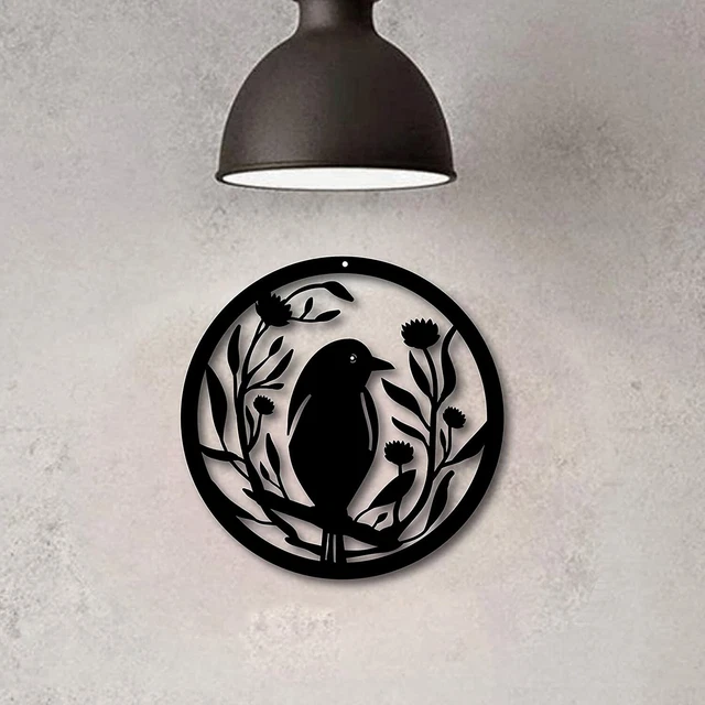 METAL WALL ART Birds Flowers Round Wall Decor Black Wall Signs Hanging