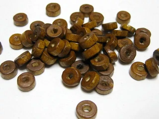 Lot de 100 perles rondes et plates Heishi en bois diamètre 8mm, rondelles