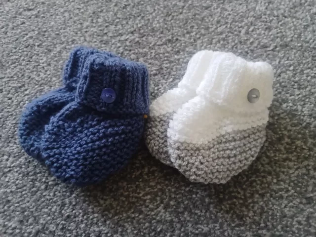 Hand knitted baby Booties - Two Pairs - size 3-6 months - NEW
