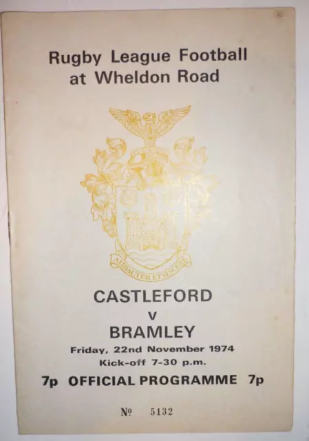 Castleford v Bramley 22nd November 1974 League Match @ Wheldon Road, Castleford