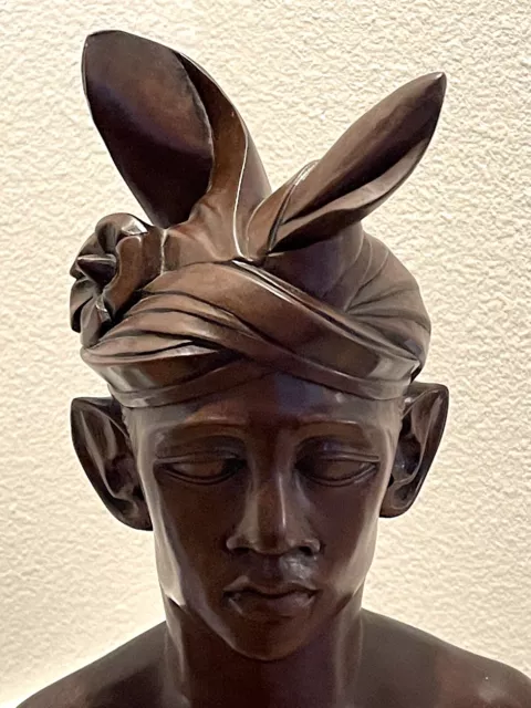 Vtg 13 1/2" Carved Ironwood Bali Statue Male Bust Art Sculpture Indonesian 3