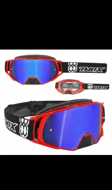 Motocross Brille TWO-X Rocket Crossbrille Enduro Cross Brille verspiegelt blau