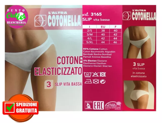 3 Slip Donna Cotonella Mini Cotone Con Elastico Vita Bassa Mutande Bianche Nere