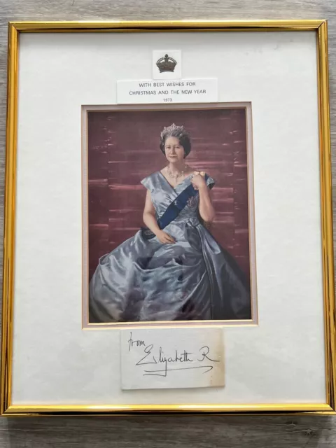 1973 Queen Elizabeth the Queen Mother Signed Christmas Card Framed