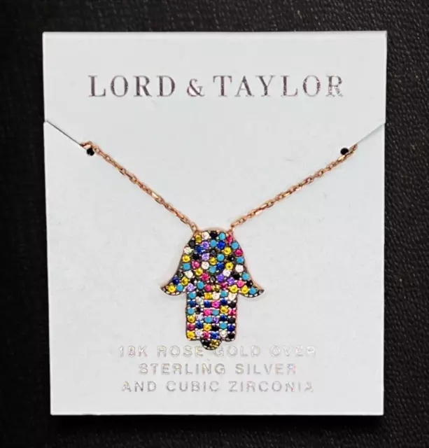 Lord & Taylor HAMSA 18K Rose Gold Over Sterling Silver w/ Multicolor CZ Pendant