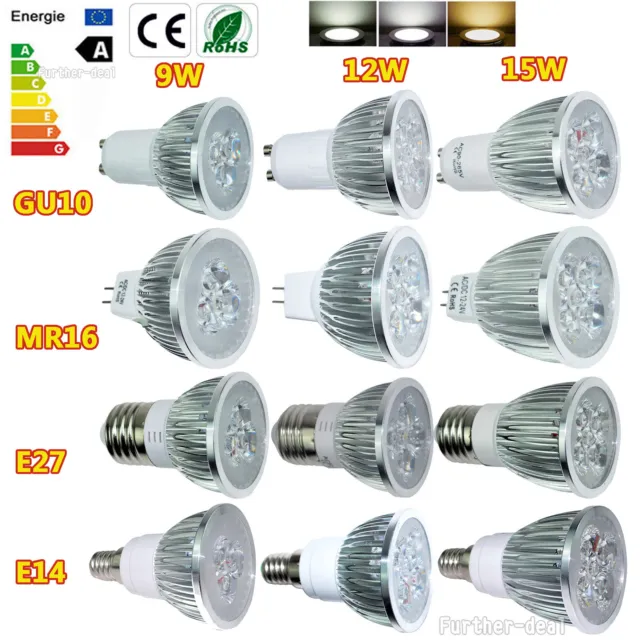 Bright  MR16 GU10 E27 E14 9W 12W 15W Dimmable LED Spotlight Light Bulb Lamp