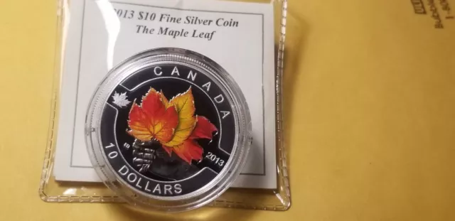 2013 Canada $10 Silver Gem Proof Coin The Coloured Maple Leaf.