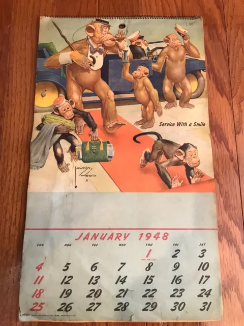 Vintage Lawson Wood 1948 Calendar Rare w/no advertising 8.5”x14.5”