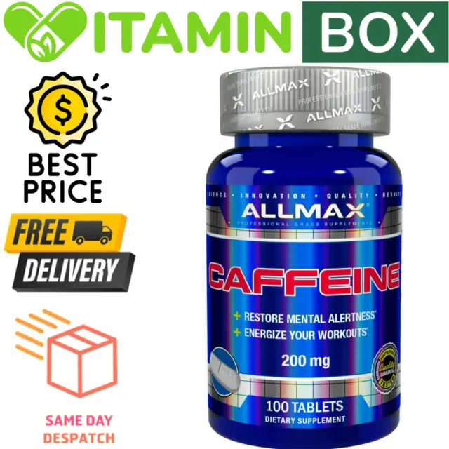 Allmax 100% Pure Caffeine - 200mg 100 Tablets Energy Alertness Pre-Workout