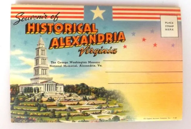 Historical Alexandria Virginia Fold Out Linen Post Card Book Souvenir Folder Vtg