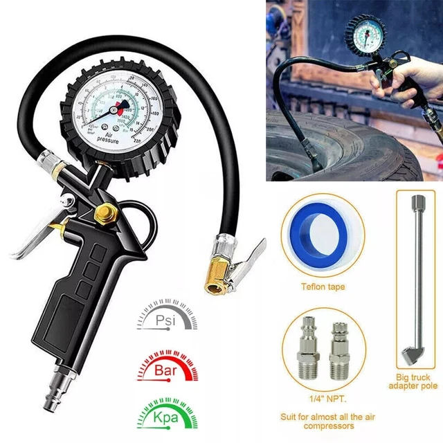 Reifenfüllpistole Mit Manometer - 0-16 Bar Druckluft Mit Adapterset TG-04Kit