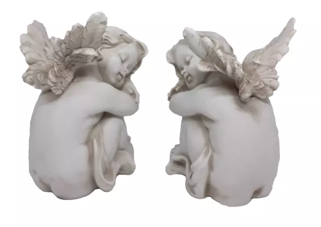 Pair of Cherub Cream Colour Ornaments Slight Seconds 13 cm High Heart Love 2