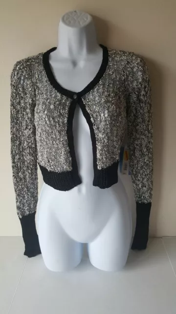 Simply Vera Vera Wang  Womens Shrug Long Sleeve  Sweater Black Silver White XS