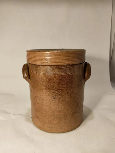 Petit Pot En Grès Avec Couvercle - Pot à Graisse Ou Saloir, Marron, Bon état à Nettoyer