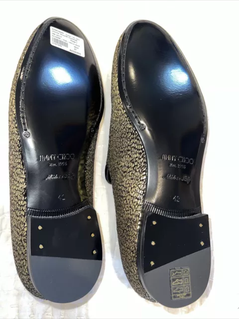 Jimmy Choo Sloane Metallic Gold Pony Fabric Slip-On Loafers. NEW- EU42/US8.5 2