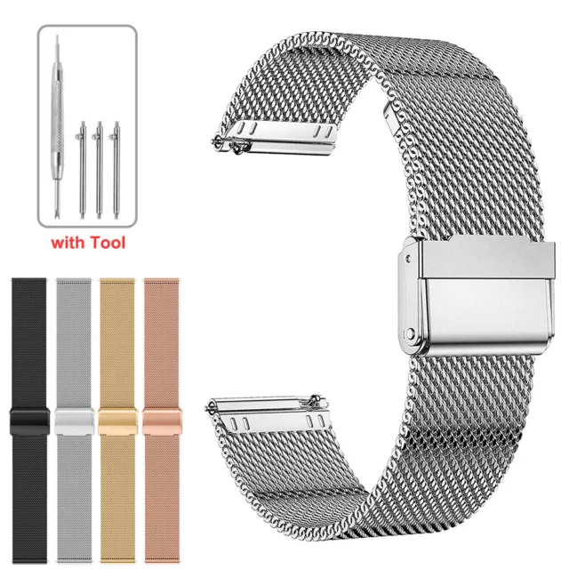 18/20/22 mm Edelstahl Mesh Uhrenarmbänder Loop Milanaise Ersatzband mit Werkzeug