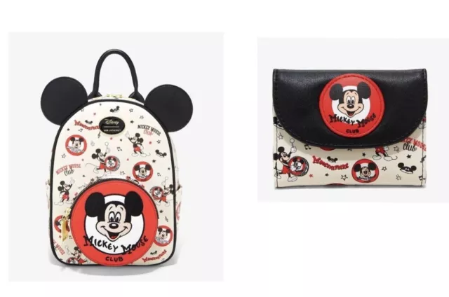 Disney 100 Years Set Mickey Mouse Club Vintage Mini Backpack & Wallet In Plastic