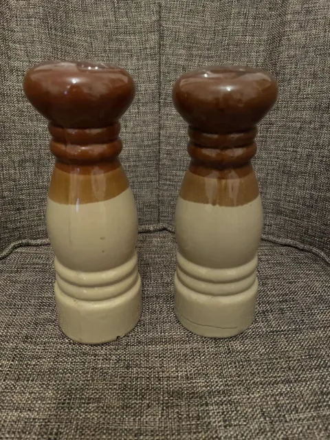 Braune Tropfglasur Retro Vintage Keramik 6,5"" hoch Salz & Pfeffer Shaker Set Cruet