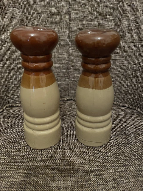 Braune Tropfglasur Retro Vintage Keramik 6,5"" hoch Salz & Pfeffer Shaker Set Cruet
