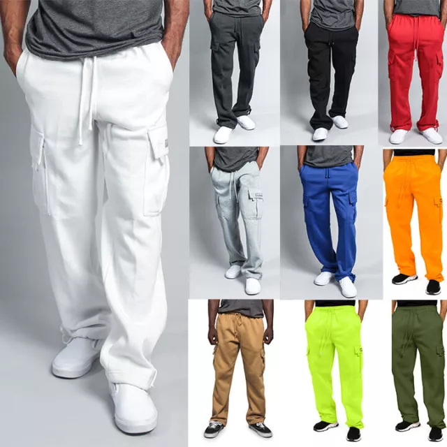 Mens Jogger Fleece Cargo Pocket Sweat Pants With Drawstring  S~6XL  FL77EY