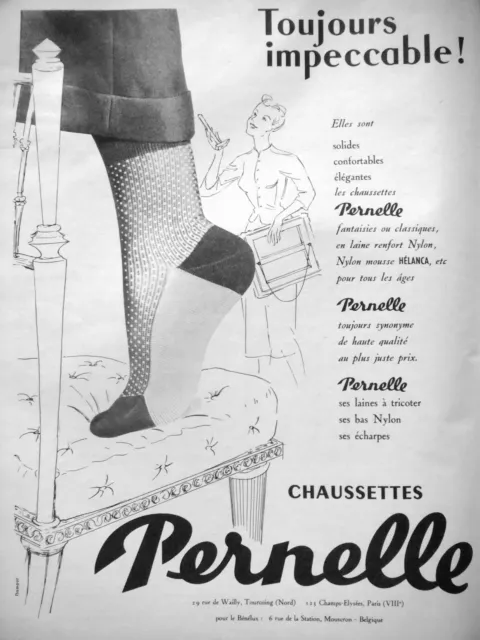 Publicité 1957 Chaussettes Pernelle Toujours Impeccable Nylon Mousse Helanca