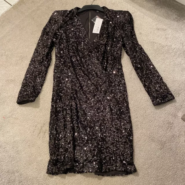 French Connection Black Sequin V Neck Party Dress Bnwt £130  S10