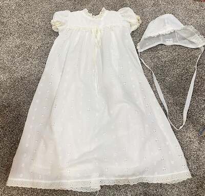 Vintage ALEXIS Baby 6M White Baptism Christening Long Gown Dress eyelet lace USA