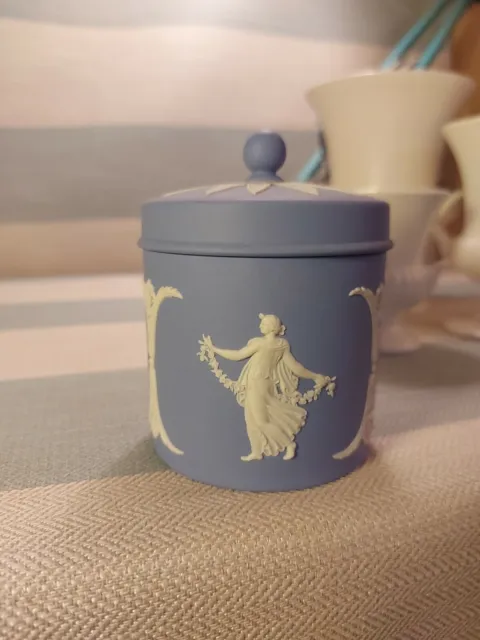 Wedgwood Jasper Ware Blue Lidded Pot Dancing Hours Blue neoclassical