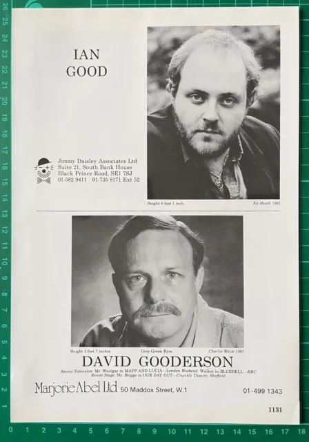 DAVID GOODERSON Vintage 1986 Acting Agency Page : Doctor Who Davros