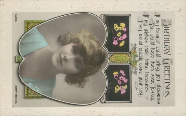 Real photo Birthday message & woman Rotary photo