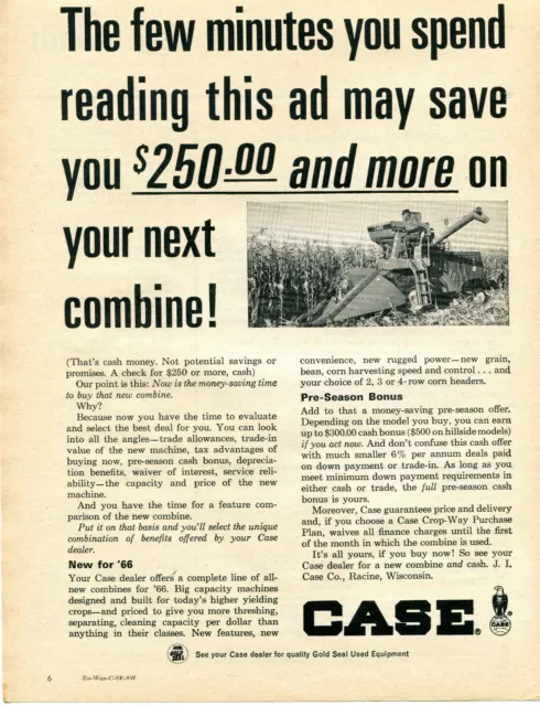1965 Print Ad of Case 660 Combine Farm Tractor