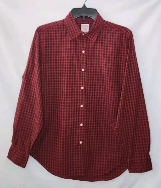 Camisa para mujer Brooks Brothers manga larga con botones roja a cuadros talla mediana