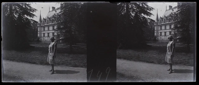 Women's Castle c1930 Photo NEGATIVE Stereo Glass Plate Vintage V34L5n 2