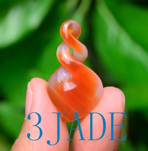 Red Agate/Carnelian Double Twist Pendant Necklace NZ Maori Carving