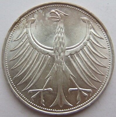 Aigle Pièce de Monnaie Rfa Aigle Argenté 5 DM 1960 G En Uncirculated 