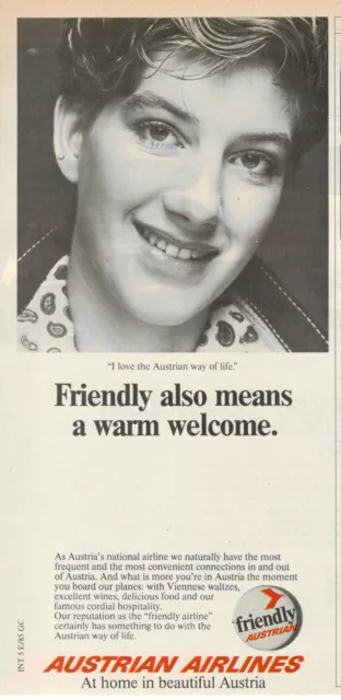 Aua Austrian Airlines Advertising 1 Page Original 1985 Warm Welcome